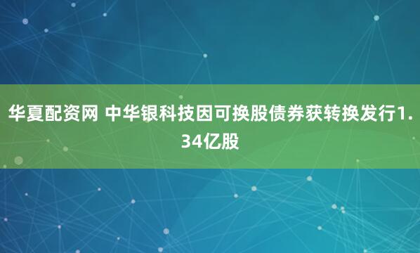 华夏配资网 中华银科技因可换股债券获转换发行1.34亿股